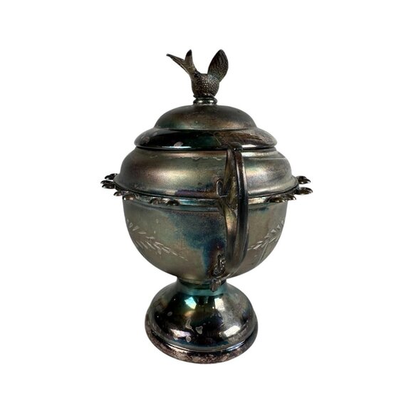 Wm A ROGERS Silver Plated Sugar Bowl Spoon Holder Vintage URN Victorian Trophy - Picture 4 of 13